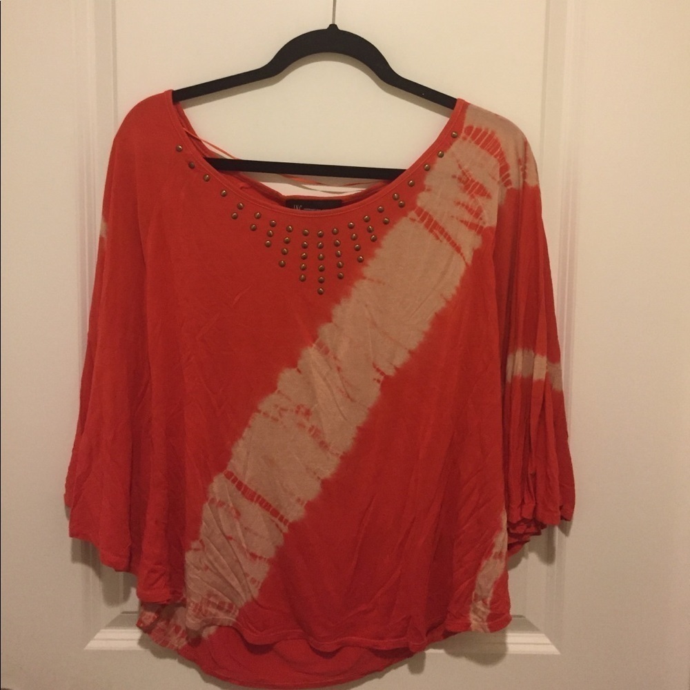 INC International Concepts Coral Studded Tie Dye Flowy Boho Top Size L